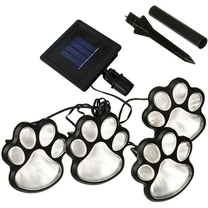 Lampe Solaire Extérieur – 4 Lanternes LED Empreinte Patte Chien Blanc Froid