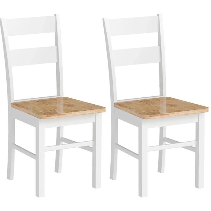 Chaises de cuisine – Lot de 2 – Bois dhévéa – Blanc et chêne