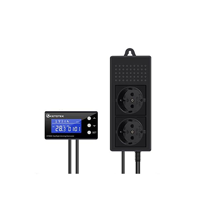 Prise Thermostat Chauffage Terrarium Reptile Jour Nuit avec Minuterie Variateur Thermostat Dimming Numérique PID Régulateur