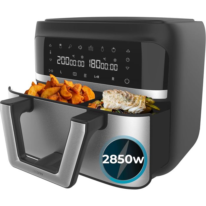 Friteuse à Air sans Huile - 9L Séparable en 2 - Air Fryer Cecofry Dual 9000 2850W Diététique et Digitale Panneau Tactile Friteuse à Air sans Huile - 9L Séparable en 2 - Air Fryer Cecofry Dual 9000 2850W Diététique et Digitale Panneau Tactile