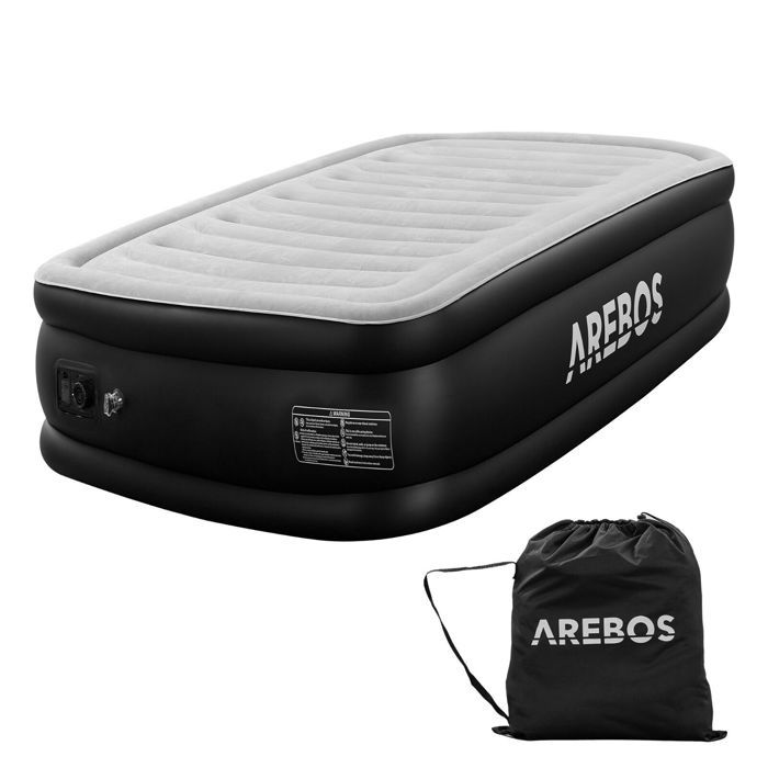 arebos matelas gonflable | lit à air autogonflant adapté à 1 personne | lit d'appoint avec pompe électrique | gris/anthracite