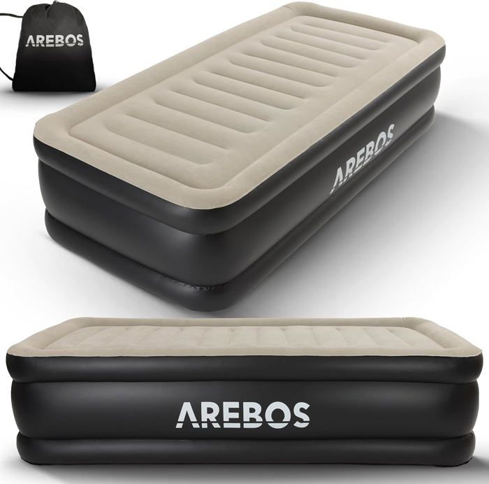 AREBOS Matelas Gonflable Lit à air autogonflant adapté à 1 Personne Lit dappoint avec Pompe électrique Gris/Anthracite AREBOS Matelas Gonflable Lit à air autogonflant adapté à 1 Personne Lit dappoint avec Pompe électrique Gris/Anthracite