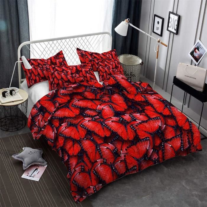 Housse De Couette 3D Chat JEFFEL - 220x240cm + 2 Taies 50x75cm - Microfibre - Pour Lit 1/2 Personnes