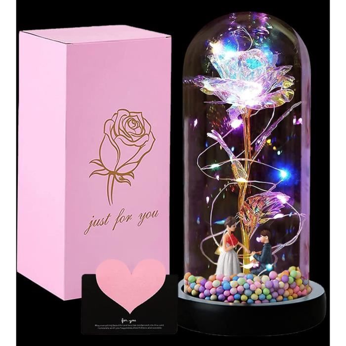 Rose Eternelle sous Cloche,La Belle et la Bête Rose en Verre avec Lumières  LED Pine Base pour Fête des Mères Saint Valentin [53] - Cdiscount Maison