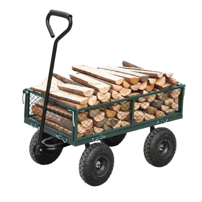 BROUETTE - Chariot de jardin remoques de jardin facilitent le transport du bois de chauffage vert 94 x 49.5 x 102 cm