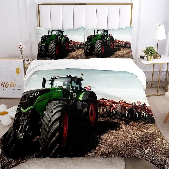 Housse De Couette Tracteur 1 Personne,Tracteur Vert Parure De Lit,Avec