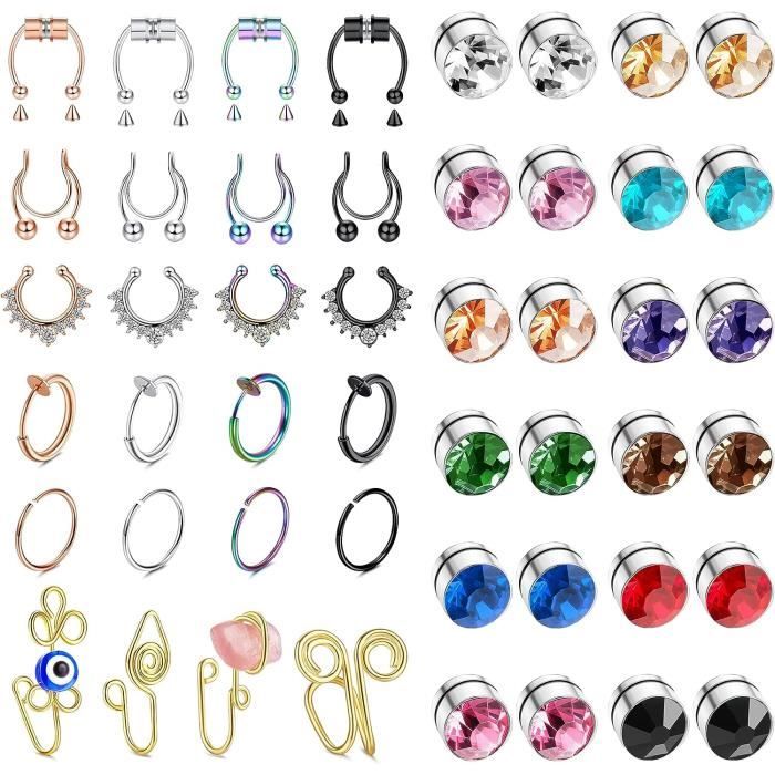 Lot De 9 Faux Anneaux De Nez En Strass Pour Septum