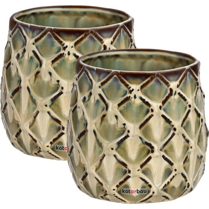 KOTARBAU Lot De 2 Pots De Fleurs En Céramique Pour Fleurs Et Plantes Diamtre 13 Cm Avec Bac Gouttoir Blanc 65732226