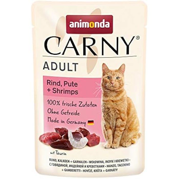 Meilleurs prix pour Nourriture Humide pour Chat - Animonda - Carny - Bœuf, Dinde + Crevettes - 12 x 85 g - Sans Céréales