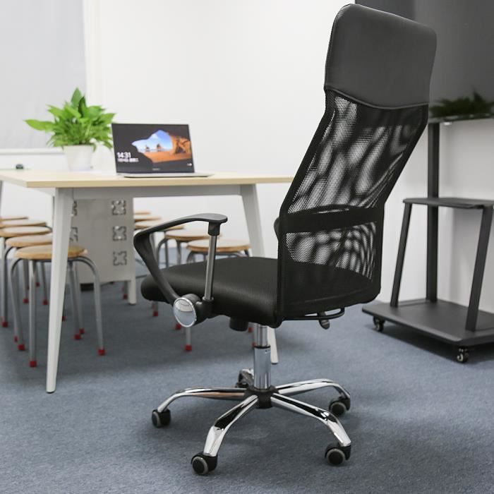 fauteuil chaise de bureau noir inclinable ergonomique avec dossier haut hauteur règalable 48-56cm