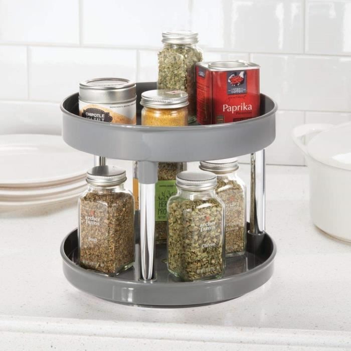 Plateau Tournant En Plastique A 2 Etages Pour Epices Aliments