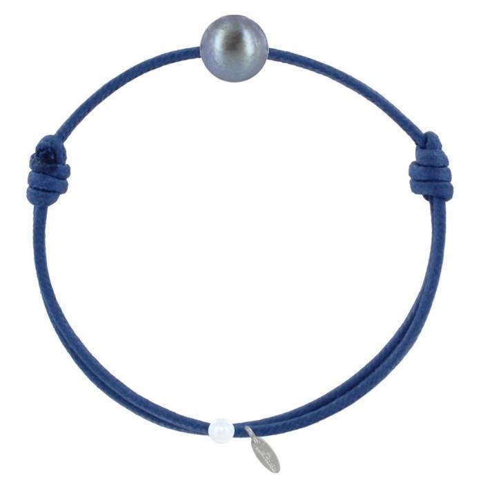 Les Poulettes Bijoux - Bracelet La Perle de Culture Noire des Poulettes - Colors - Bleu Jean