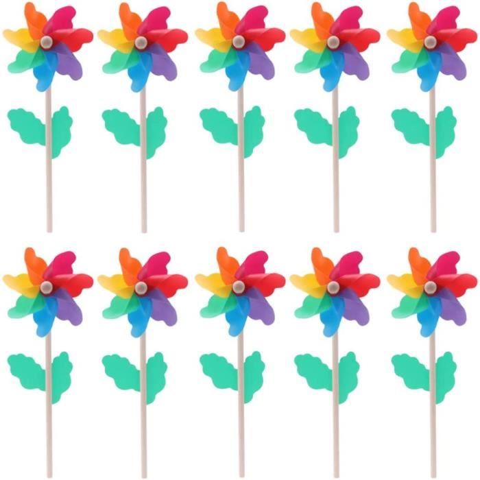 Lot De 10 Moulins à Vent En Plastique Pour Enfants - Décoration Fête, Jardin - Diamètre 16 Cm