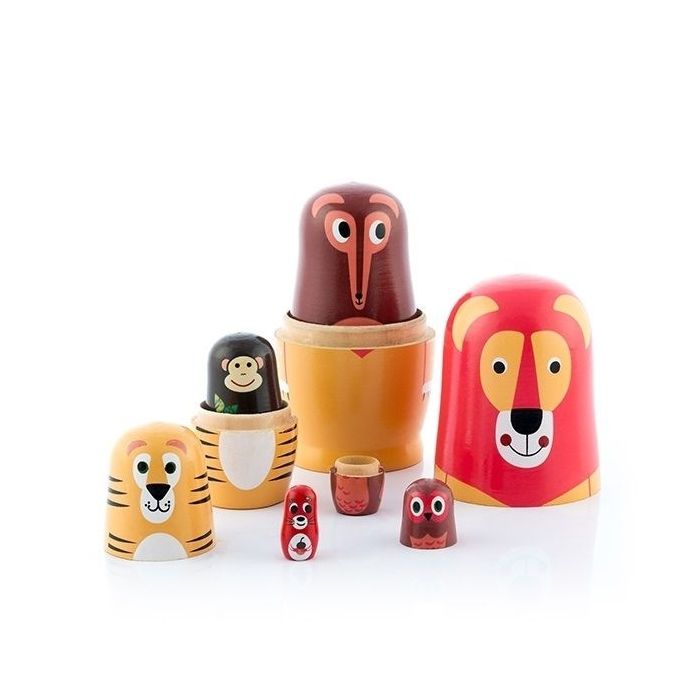 Poupées Gigognes En Bois Animaux - Lot De 5 (éléphant, Panda, Renard, Pingouin, Tigre) - 14,5 Cm Max - Cadeau Enfant