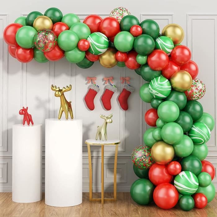 Bonropin Kit d'arche de ballons de Noël 125 pièces avec ballons rouges,  dorés, vert foncé, ballons vert frais et ballons à bonbons, ballons en  forme