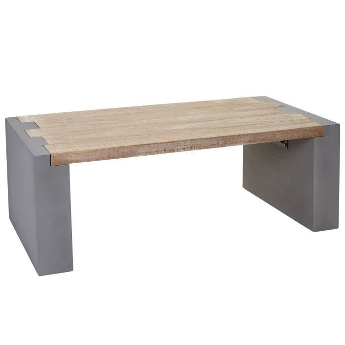 Table Basse de Salon - HWC - Design Beton Sapin Massif Rustique - Rectangulaire - Gris