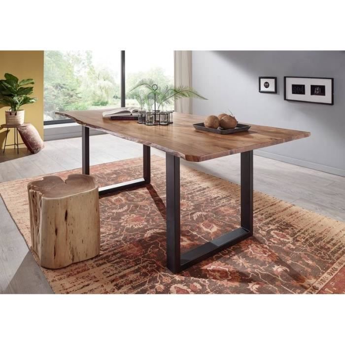 Table à manger 200x100cm - Bois massif dacacia laqué (Dark grey/Bois naturel) - Design moderne naturel - FREEFORM 3 Table à manger 200x100cm - Bois massif dacacia laqué (Dark grey/Bois naturel) - Design moderne naturel - FREEFORM 3