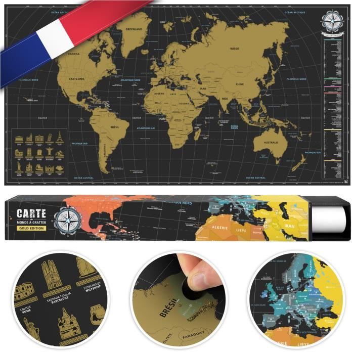 Carte Du Monde à Gratter Poster Mural Décoration Carnet De