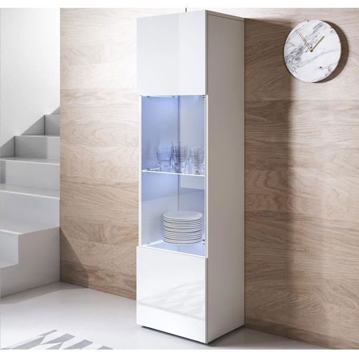 Design Ameublement - Vitrine Armoire LED LUKE V6 Sur pieds plastique - 1 porte - Blanc Brillant - 40x167x29cm Design Ameublement - Vitrine Armoire LED LUKE V6 Sur pieds plastique - 1 porte - Blanc Brillant - 40x167x29cm