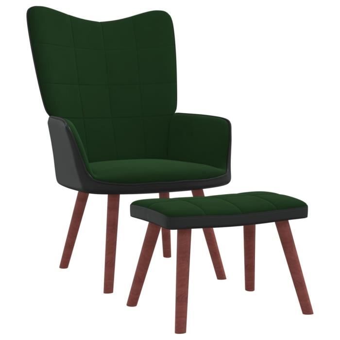 best home - chic chaise salon - fauteuil de relaxation avec repose-pied vert foncé velours et pvc, luxe & glamour fr5138