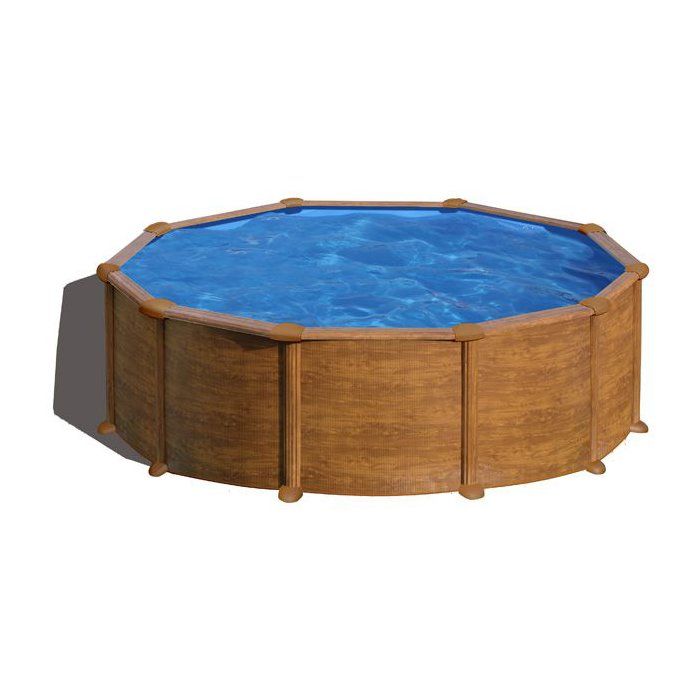 GRE Kit Piscine hors sol acier ronde imitation bois Ø480 x H132 cm Livrée avec filtre à sable + échelle