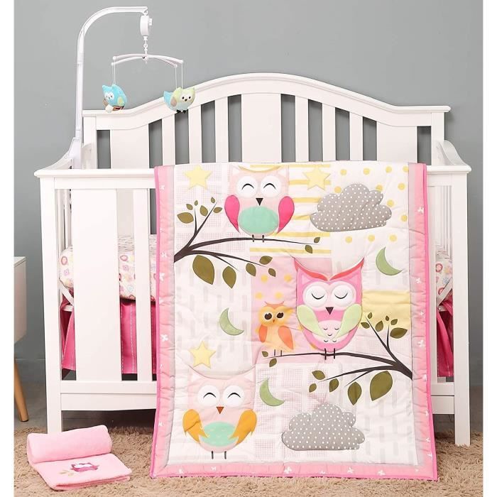 Heseam Parure De Lit 5 Pieces Pour Bebe Fille Rose Gris 196 Cdiscount Maison