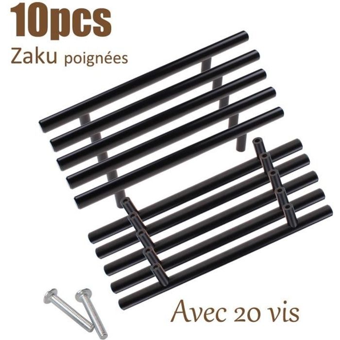 Lot de 10 Poignées Meubles Cuisin Noires - TOKIUS Boutons de Tiroir en acier inoxydable Poignee Porte Entraxe 160mm