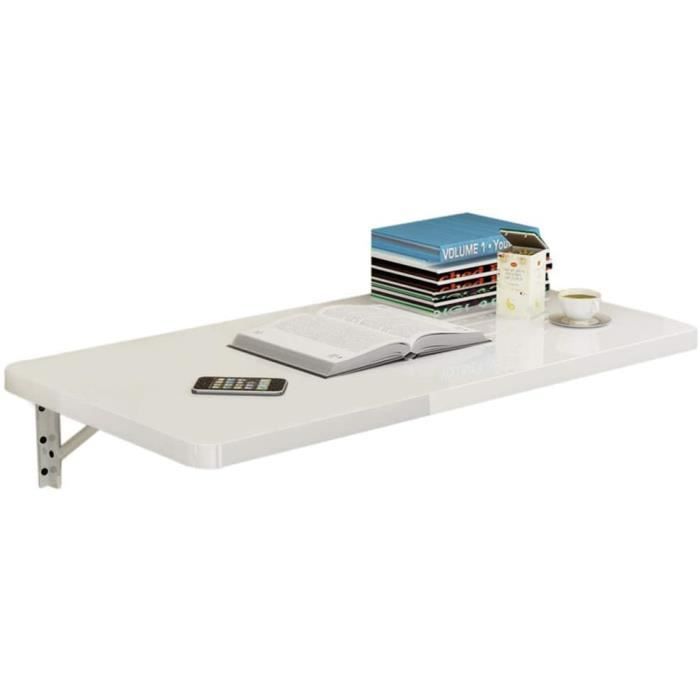 Table Murale Pliante Flottante 120x40cm Blanc - Bureau, Cuisine, Buanderie, Balcon - Charge 68kg