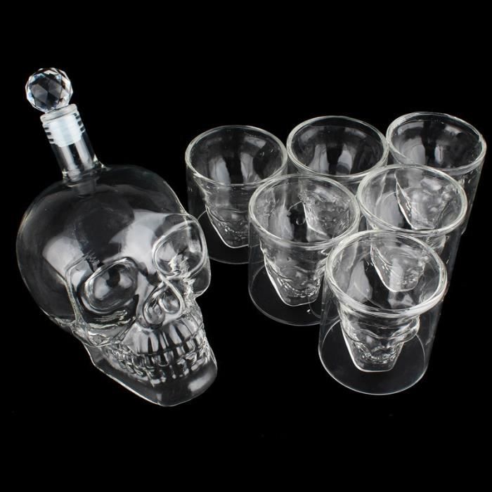 Verres à Whisky Crâne 25ml - Lot De 6 - Verre Tête De Mort - Borosilicate - Pour Vodka, Liqueur, Bar