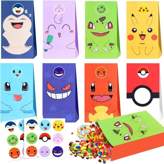 12 Sacs Cadeaux Anniversaire Avec Poignées - Papier Kraft, Motifs Dessins Animés Mignons - 21,5x15x8 Cm