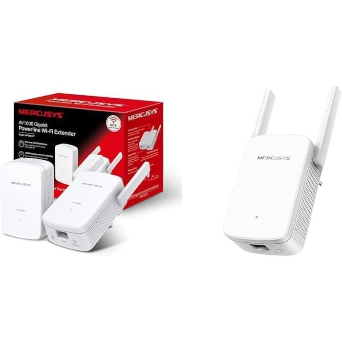 CPL WiFi N 300Mbps + 1000mbps Adapteur,Boitier avec 1 Port Gigabit et Prise Intégrée & Répéteur