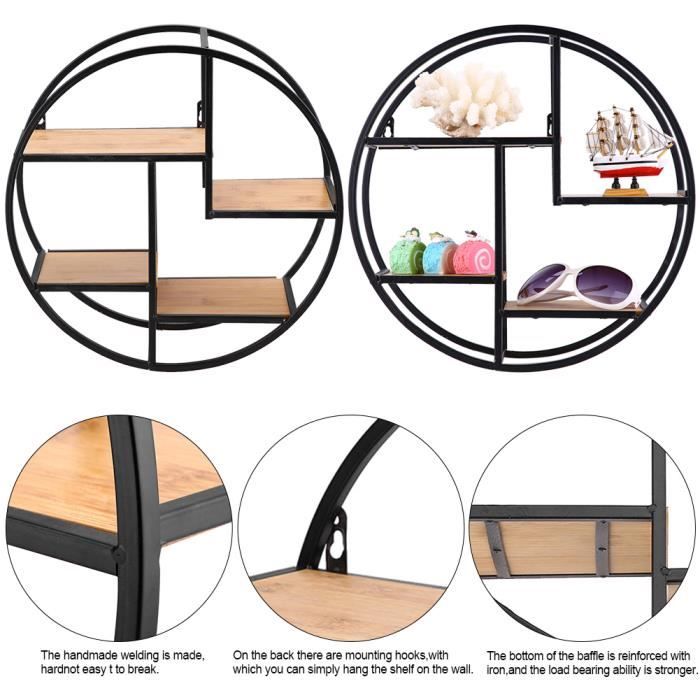 Rétro Rond Etagère Mural en Bois Fer Rangement Storage Présentoir ...