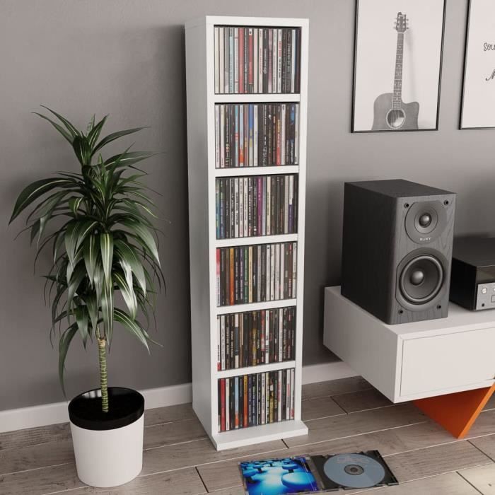 meuble range cd - armoire à cd blanc 21x20x88 cm bois d'ingénierie - dio7380739373389