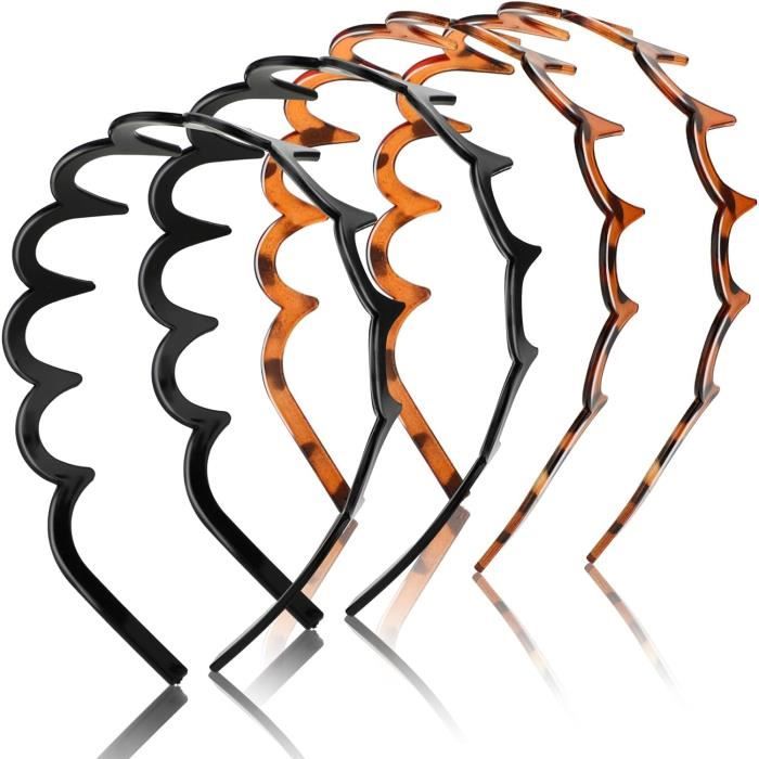 Lot De 4 Bandeaux ZigZag Dents De Requin - Accessoire Cheveux Style Léopard Et Noir