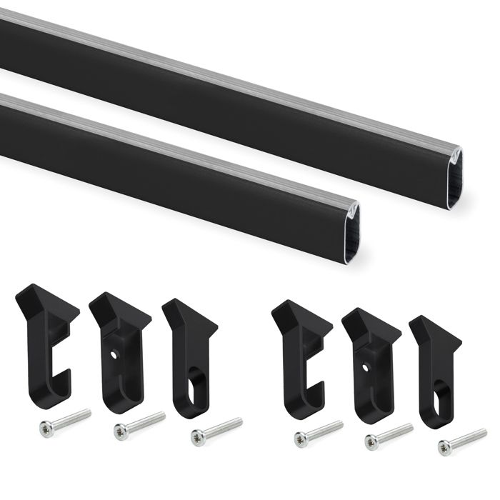 Emuca Lot de 2 rails pour armoires en soie de 1 15m de long avec supports Aluminium et Plastique Peint en noir Emuca Lot de 2 rails pour armoires en soie de 1 15m de long avec supports Aluminium et Plastique Peint en noir