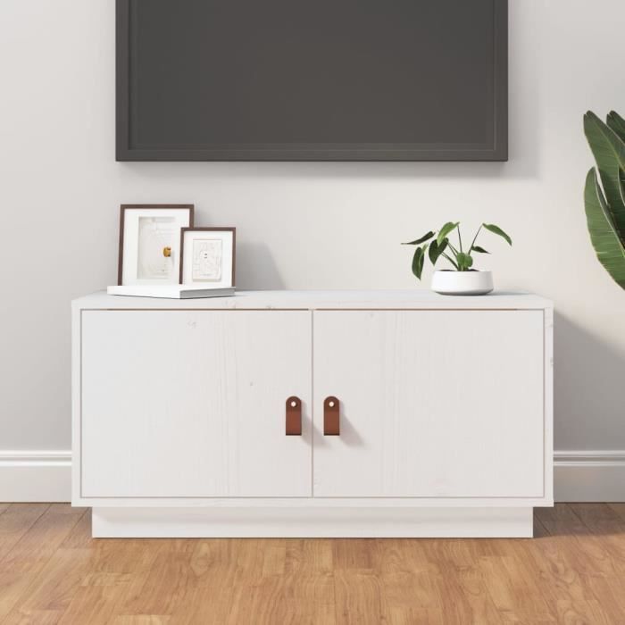 famirosa meuble tv blanc 80x34x40 cm bois de pin massif-231
