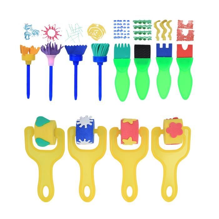 Alfven Kit De 24 Pinceaux Éponge Pour Enfants – Formes Mignonnes – Peinture DIY Lavable – Dès 3 Ans