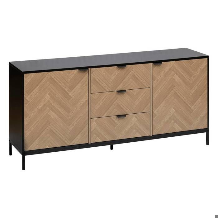 Buffet Chevrons 2 portes 3 tiroirs effet pin naturel 160x75cm - 5five