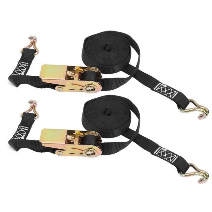 2x Sangles D'Arrimage à Cliquet Automatiques XXL 3m 650/1300kg Avec Crochets Et Rembourrage - Noir