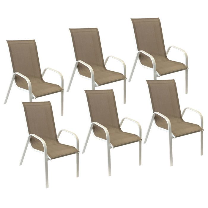Lot de 6 chaises MARBELLA en textilène taupe - aluminium blanc Lot de 6 chaises MARBELLA en textilène taupe - aluminium blanc