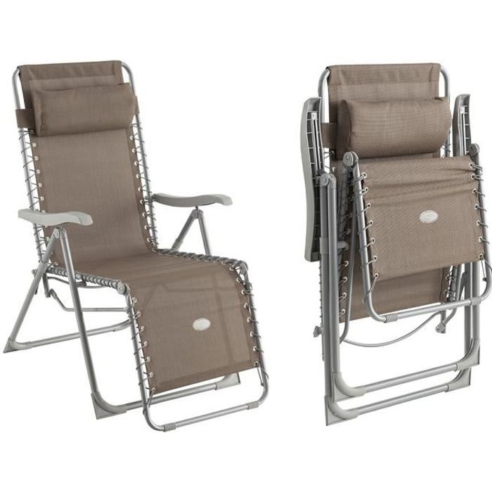 fauteuil de jardin relax silos - hesperide - taupe - structure en acier - positions multiples