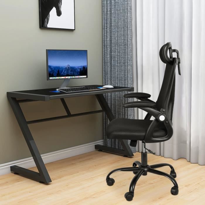 Fauteuil de bureau ergonomique HOMEWELL avec support lombaire accoudoirs et appuie-tête réglables - Noir