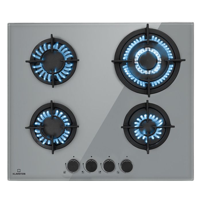 Klarstein Plaque Cuisson Mixte 4 Feux - Gaz Et Vitrocéramique - Acier Inoxydable 6.4kW