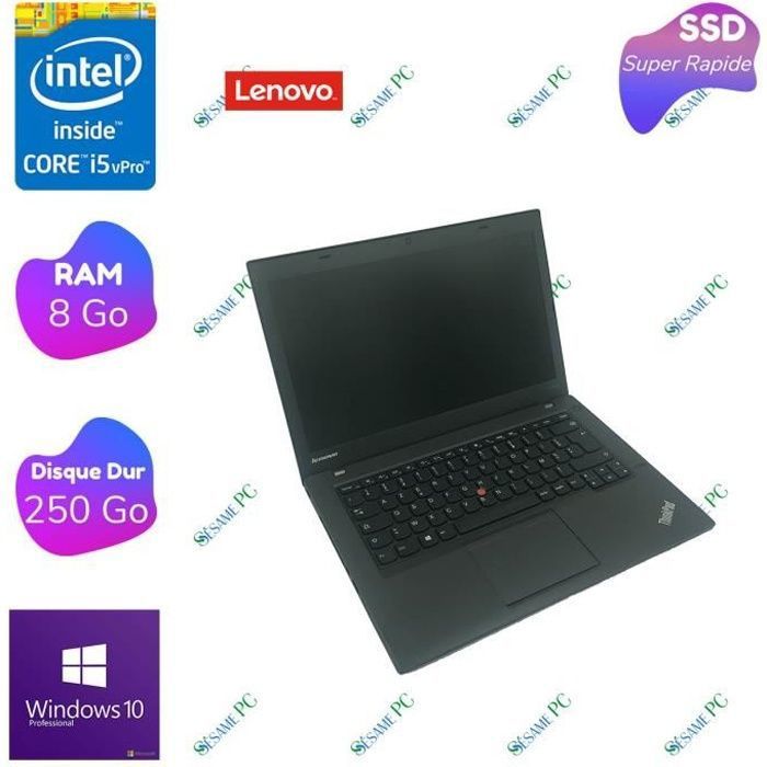 Lenovo T440 Intel Core i5 RAM 4 Go SSD 250 Go 14 Windows 10 professionnel ORDINATEUR PORTABLE