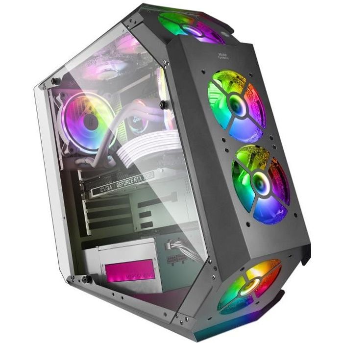 Boitier ATX Mars Gaming MCX RGB avec panneau vitré (Noir)
