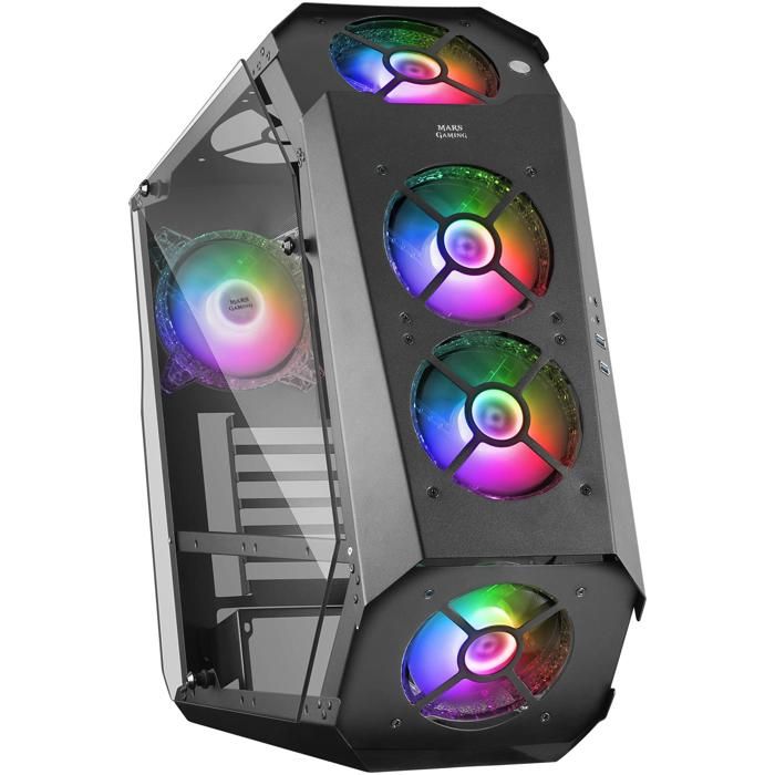Mars Gaming MC51 Noir – Boîtier de Jeu PC ATX – Double Verre Trempé – 5 Ventilateurs RGB 12cm