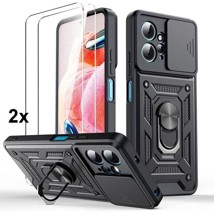 Coque Portefeuille + 2 Verres Trempés Pour Xiaomi Redmi 12C / Note 12 / Note 11 - Effet Cuir, Fermeture Aimantée