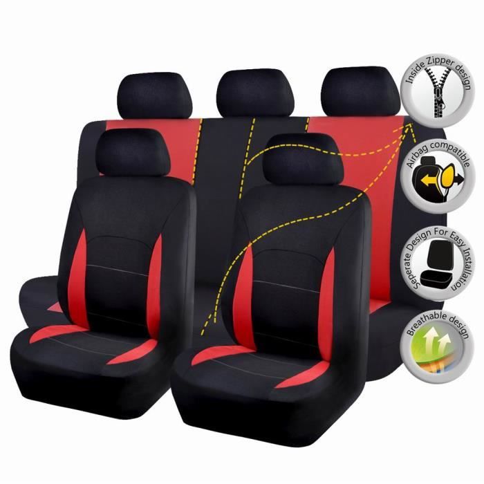 Housse De Siège Auto Universelle Dossier Haut - Rouge, Polyester - Protection Contre L'usure, Taille 132x56 Cm