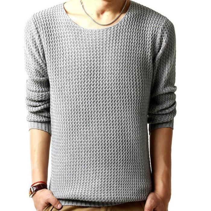 Pull homme Pull col rond Couleur unie Rayure Pull décontracté Style  européen et américain Pull slim