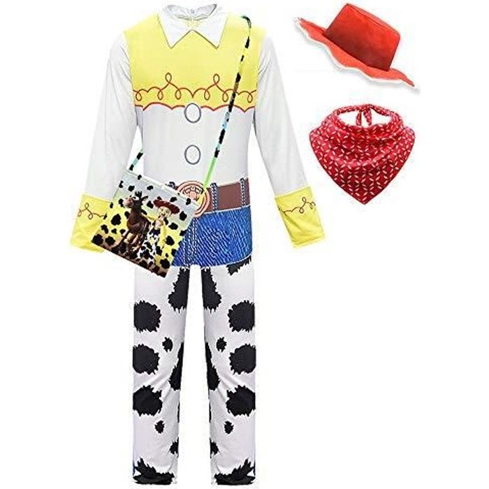 Deguisement Jessie Toy Story Halloween Noel Fille Cosplay Costume avec Chapeau Foulards et Sac